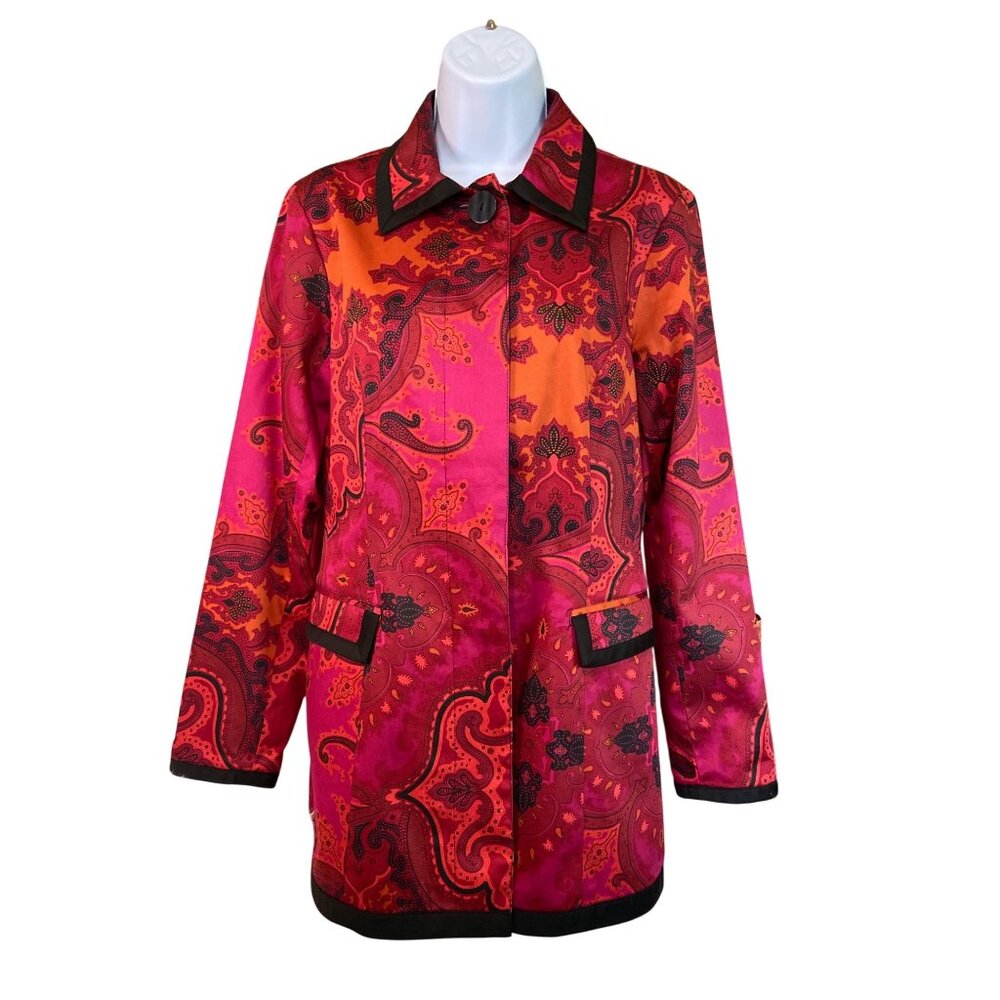 Transitions Paisley Jacket Black S Red Black Trim Light Preppy Boho Corpcore